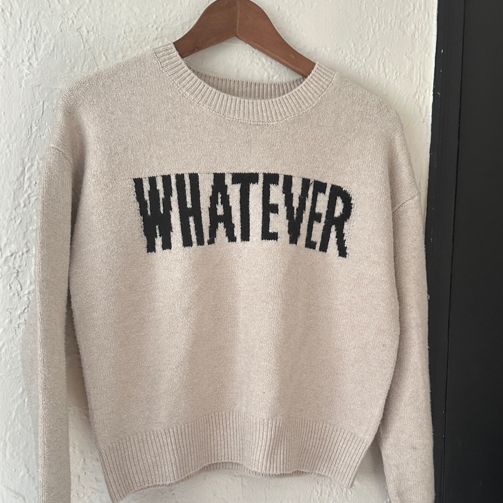 Hooked Up by IOT Beige 'Whatever' Crew Neck Sweater